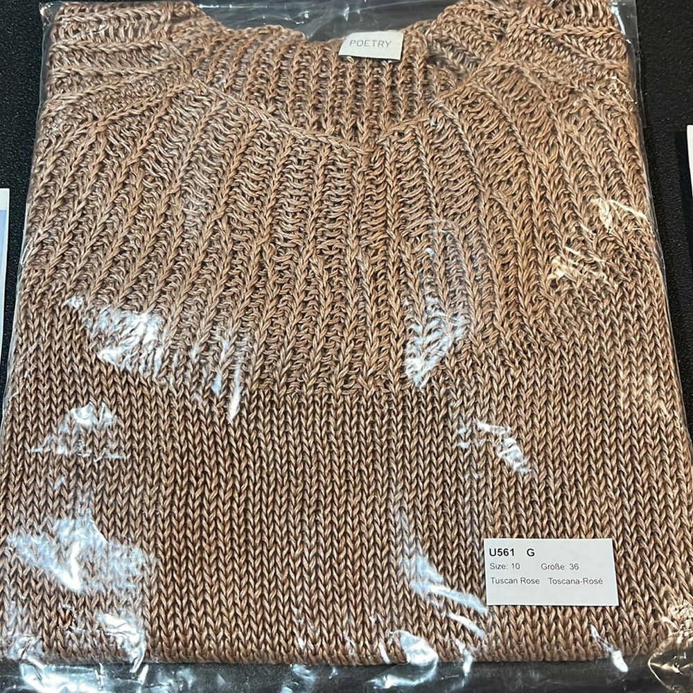 Stitch Detail Linen Knit Women’s Poetry Sweater Size 10 NWT Color Tuscan Rose